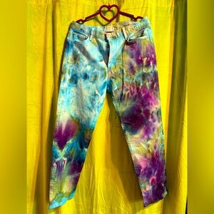 Colorful Mermaid Ice Tie-Dye Jeans Custom Outerknown Button Up Vintage Pants
